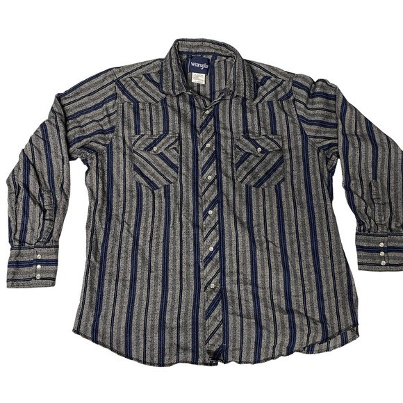 Wrangler Other - Wrangler Mens XL Western Snap Shirt Gray Blue Striped Pearl Snap Cowboy